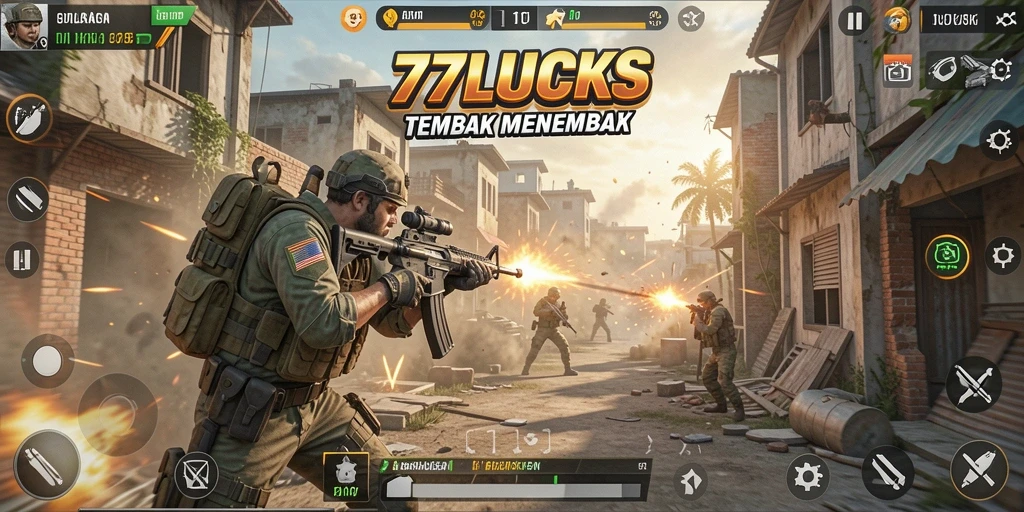 Screenshot menampilkan aksi seru dalam gameplay TPS 77LUCKS.