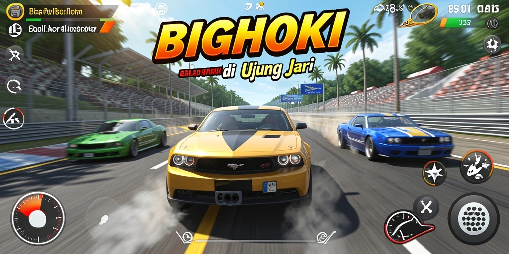 Tampilan gameplay menarik dalam BIGHOKI, penuh aksi balap seru.