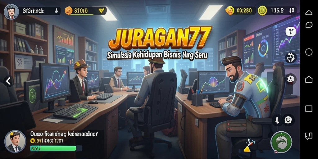 Tampilan gameplay menarik dari JURAGAN77 yang menunjukkan simulasi bisnis.