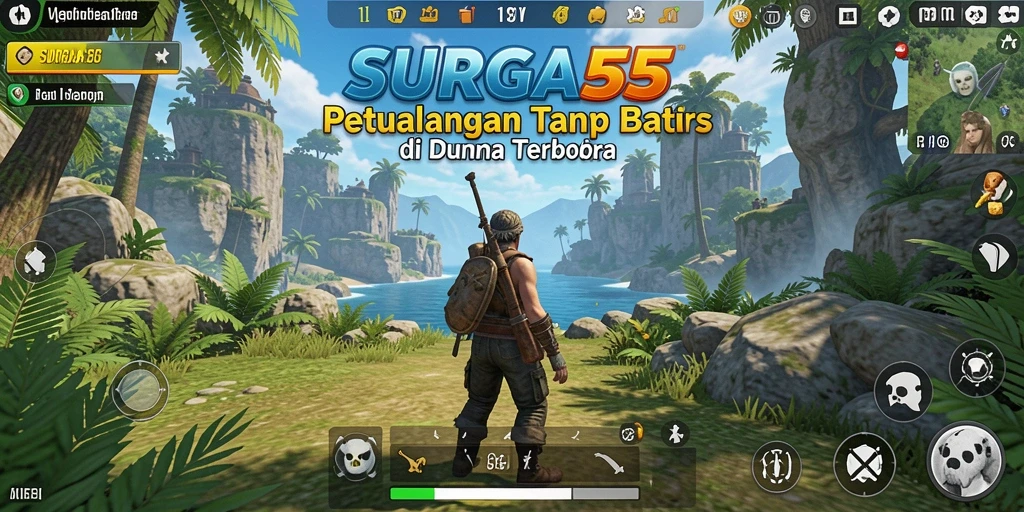 Screenshot gameplay SURGA55 menampilkan eksplorasi dunia terbuka yang memukau.